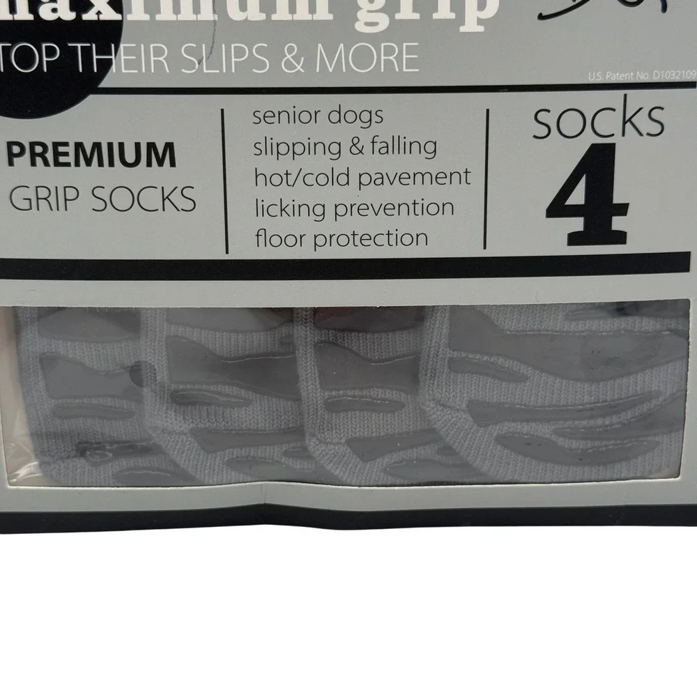 TigerToes Premium Grip Dog Socks Medium Grey New 4 Pack Non Slip Traction DOK